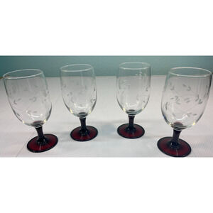 Priness House Heritage qty 4 Red Stem Iced Tea Glasses 7" Tall (0342)